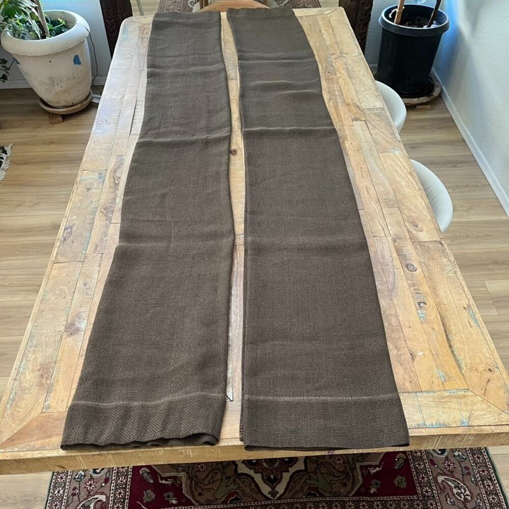 Two Restoration Hardware Open Weave Linen Panels Charcoal Rod Pocket 84 x48"
